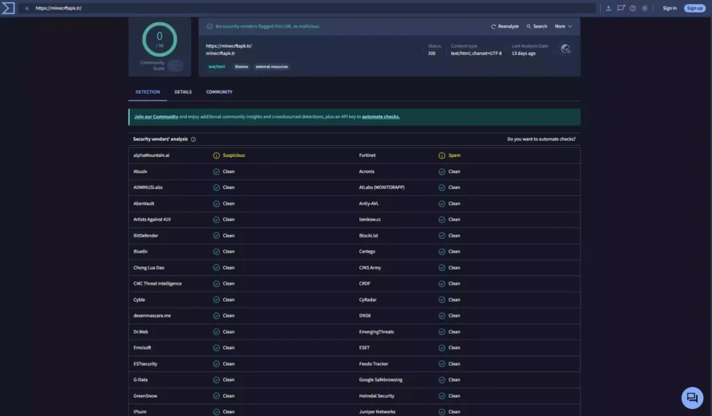 Minecraft APK güvenlik taraması